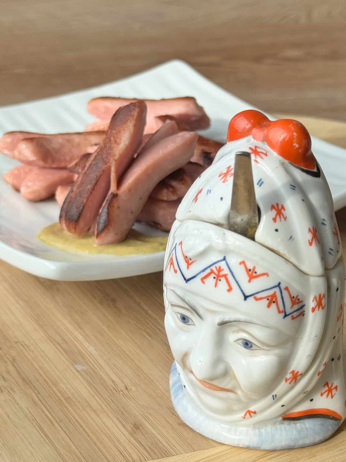 Vintage Mustard pot with Head of Old Woman.