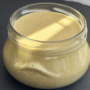 Spicy mustard in a jar.