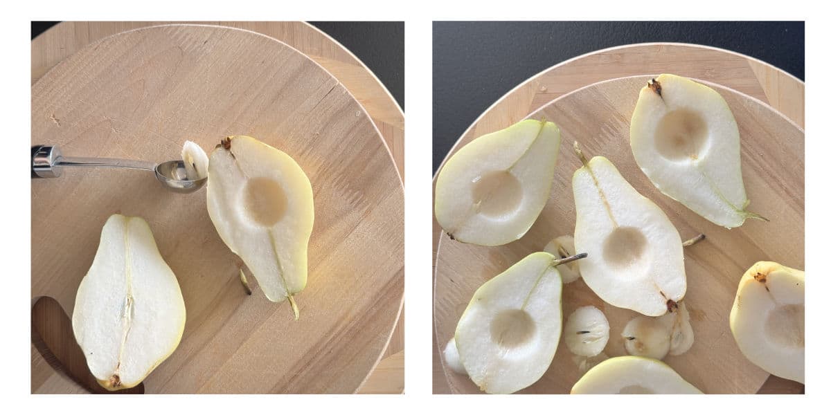 Poaching the pears.