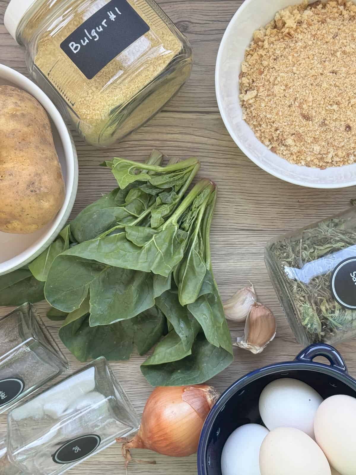 Ingredient shot of the items to make potato koftas.