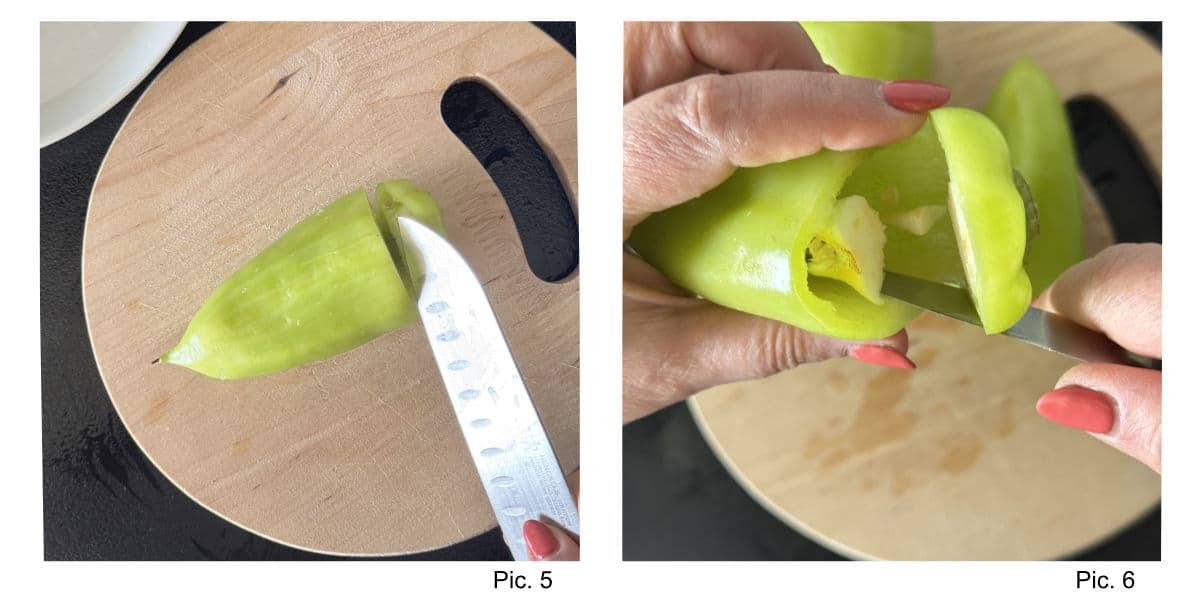 Preparing the pepper but cutting the top and coring it.