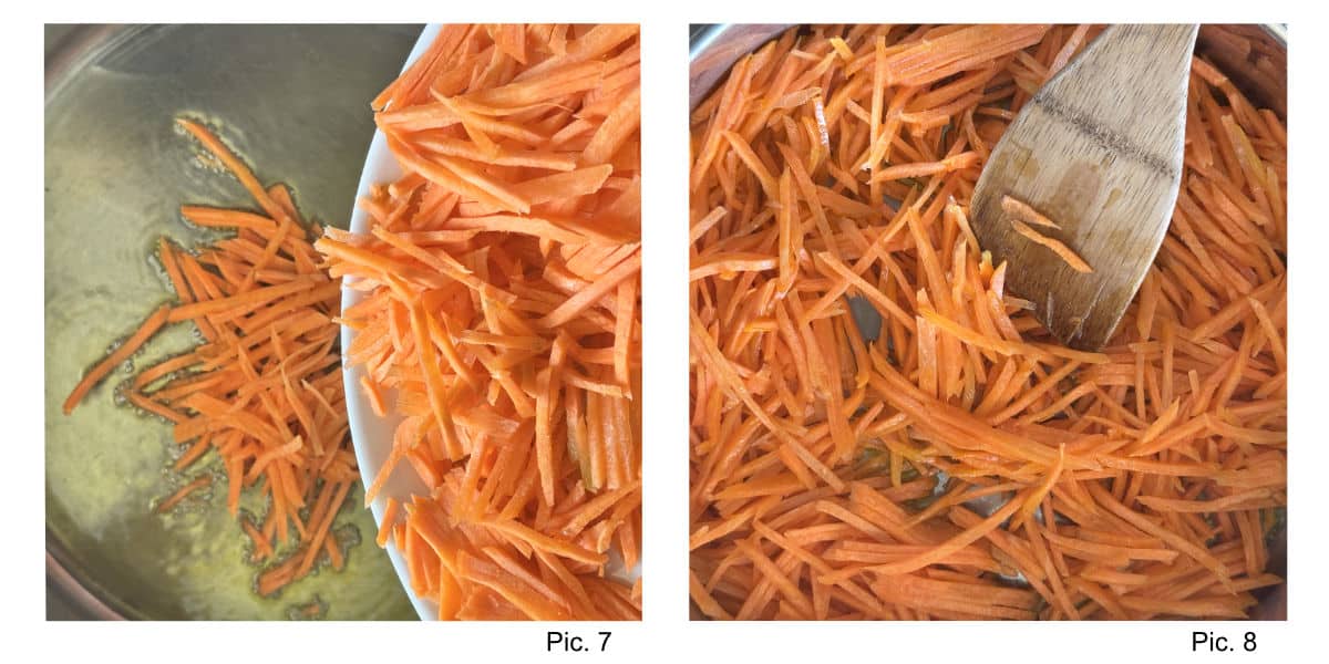Sautéing the carrots in a olive oil