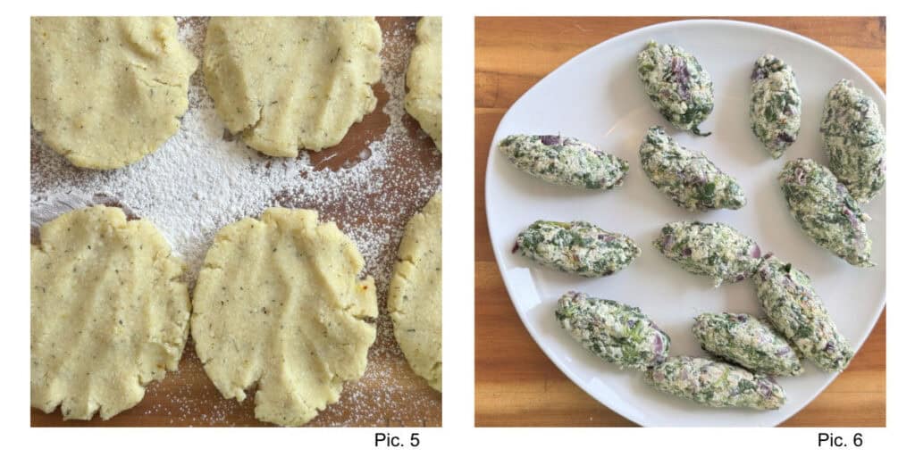 Dividing the potato dough and stuffing.