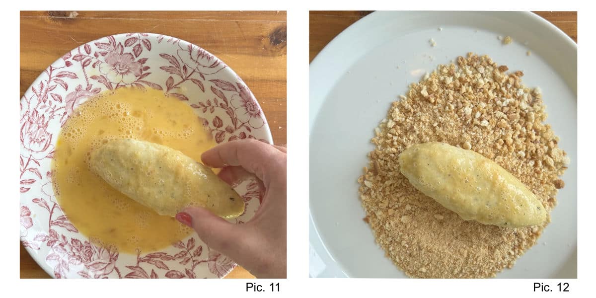 Close-up shots of the steps on how to coat the koftas with breadcrumbs.