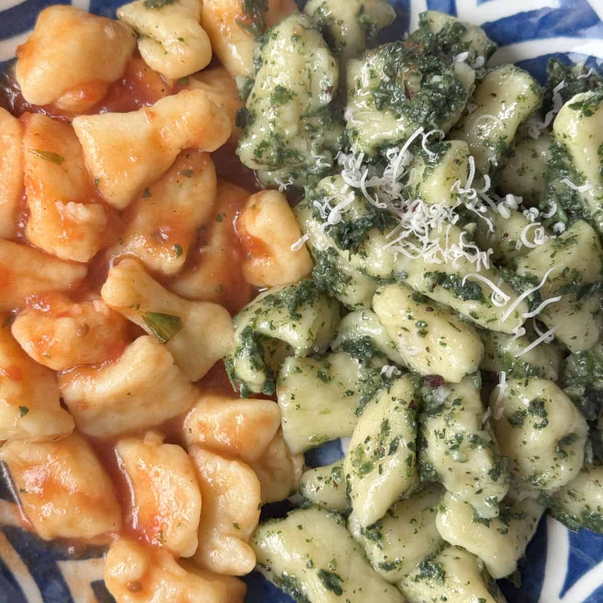 Potato gnocchi with tomato and nettle pesto.
