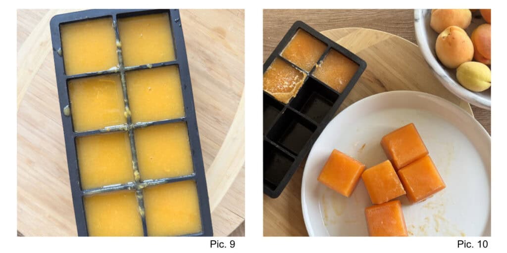 Freezing the apricot nectar in a ice cube trays.