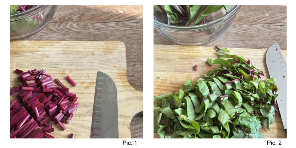 Process of chopping the beet root greens.