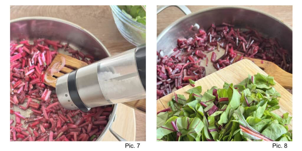 Process of sautéing the beetroot greens.