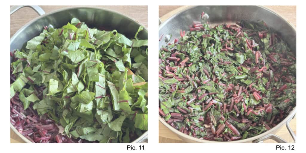 Process of cooking down the greens.