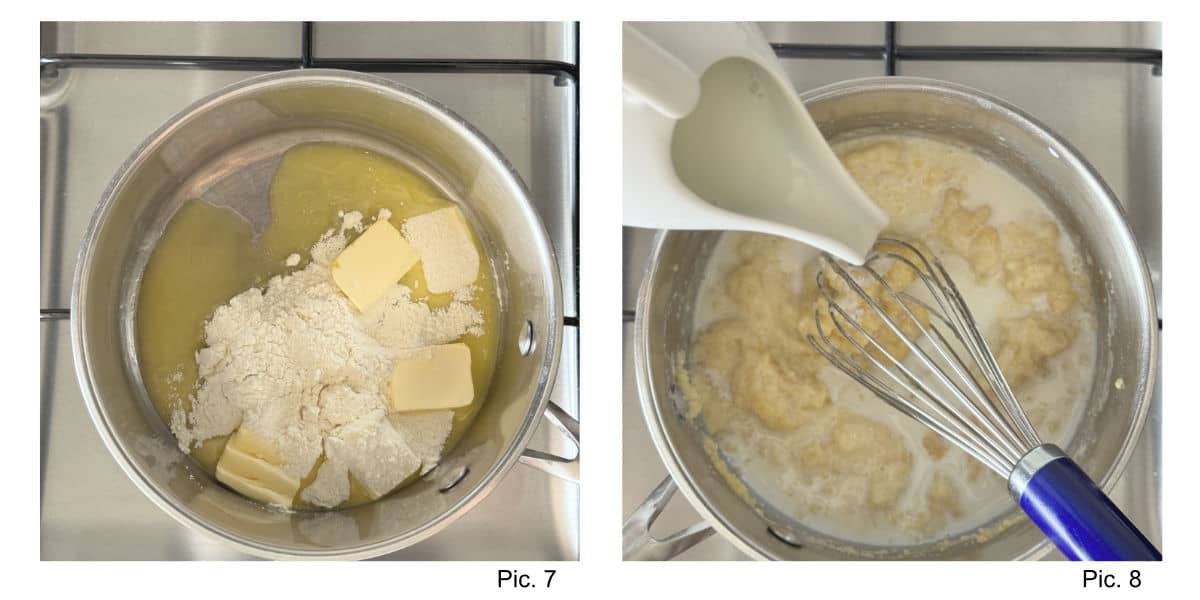 Process shot of making béchamel sauce for chicken julienne.