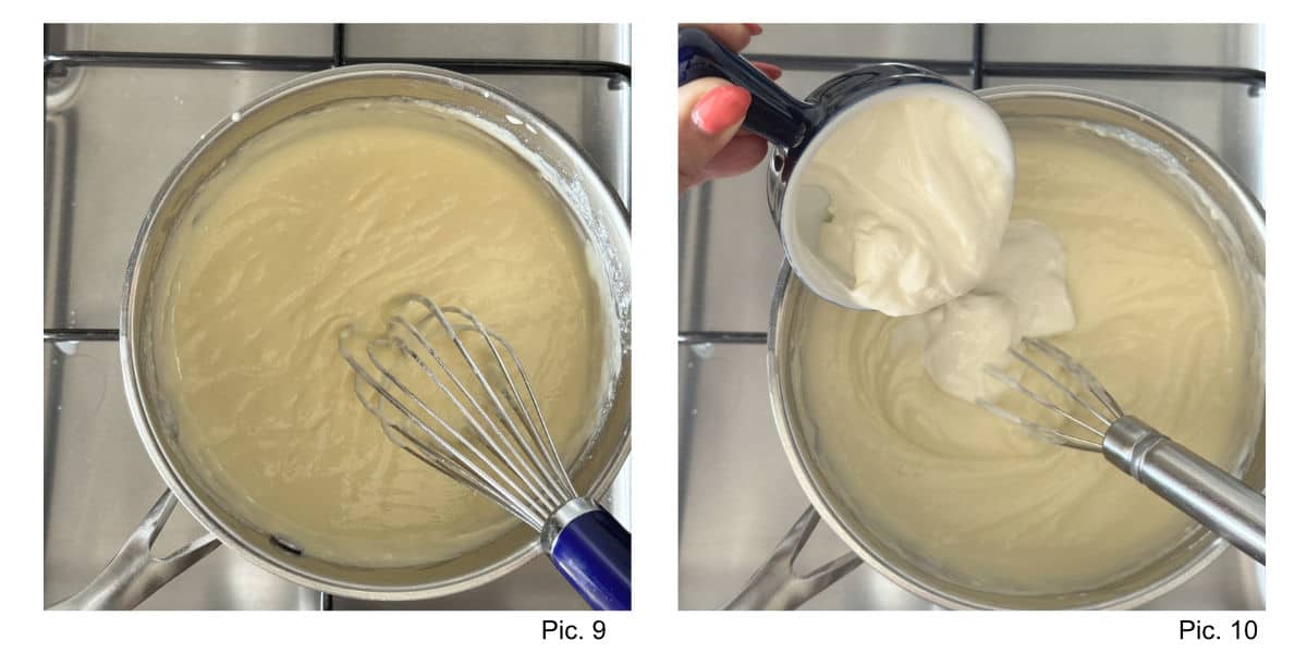 Process shot of making béchamel sauce for chicken julienne.