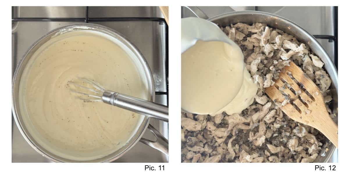 Process shot of making béchamel sauce for chicken julienne.