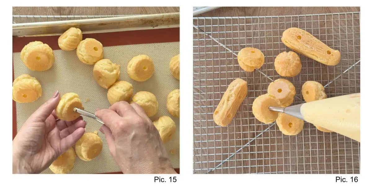 Filling the baked cream puffs.