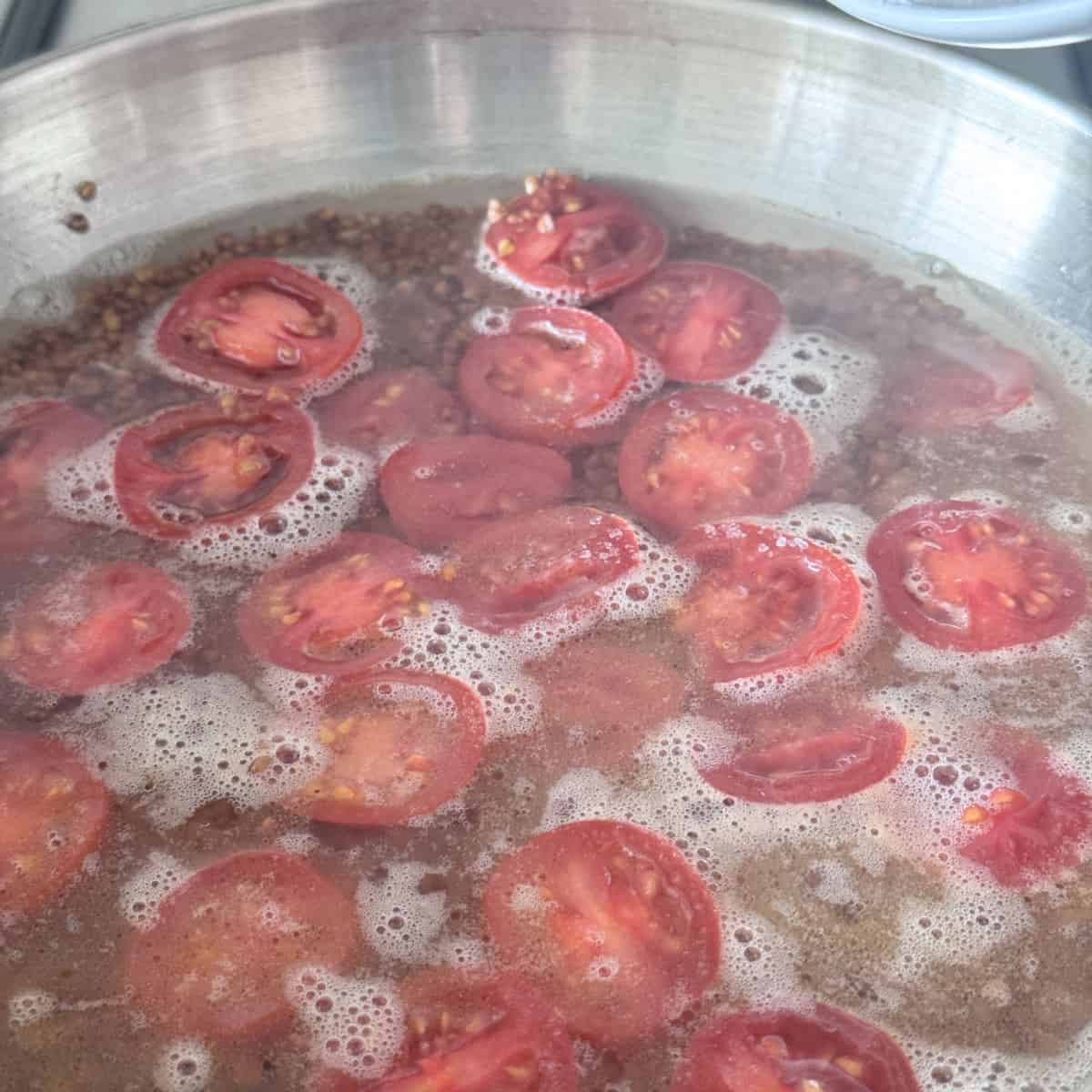 Adding water to buckwheat.