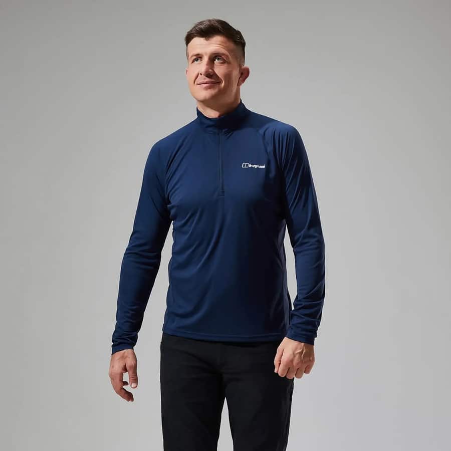 Berghaus Men's Trailblaze Half Zip Long Sleeve Tech Tee – Blue