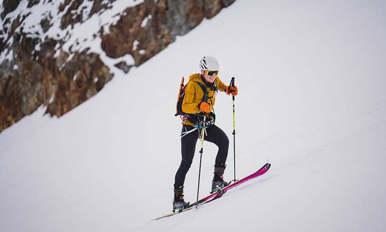 Rab athlete Anna DeMonte sets new ski FKT on Mont Blanc. Credit Aaron Rolph
