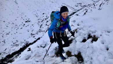 Lucy Gossage is the winner of the Montane Winter Spine Women's Race. Credit: Jamie Rutherford