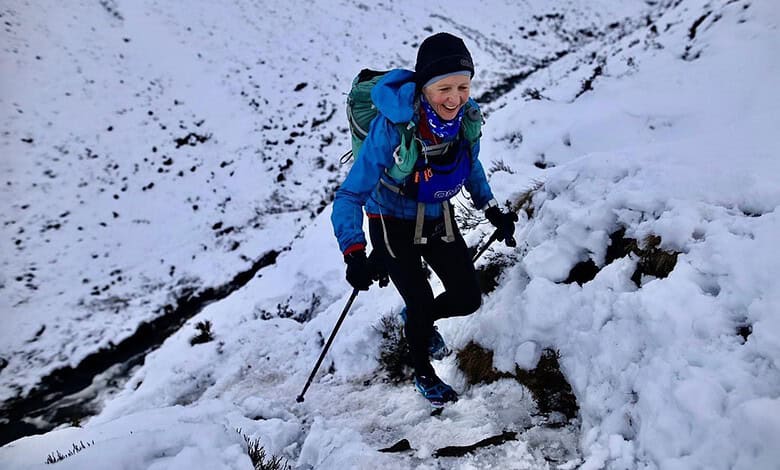 Lucy Gossage is the winner of the Montane Winter Spine Women's Race. Credit: Jamie Rutherford