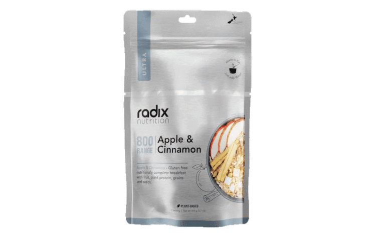 Radix Ultra Breakfast Apple & Cinnamon cereal pouch for outdoor nutrition.