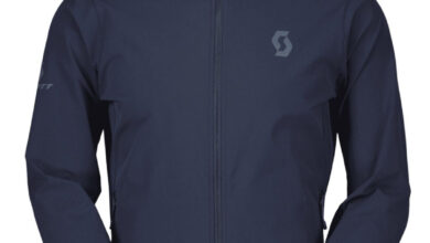 Scott Explorair Softshell SL Men's Jacket in navy, outdoor waterproof jacket.