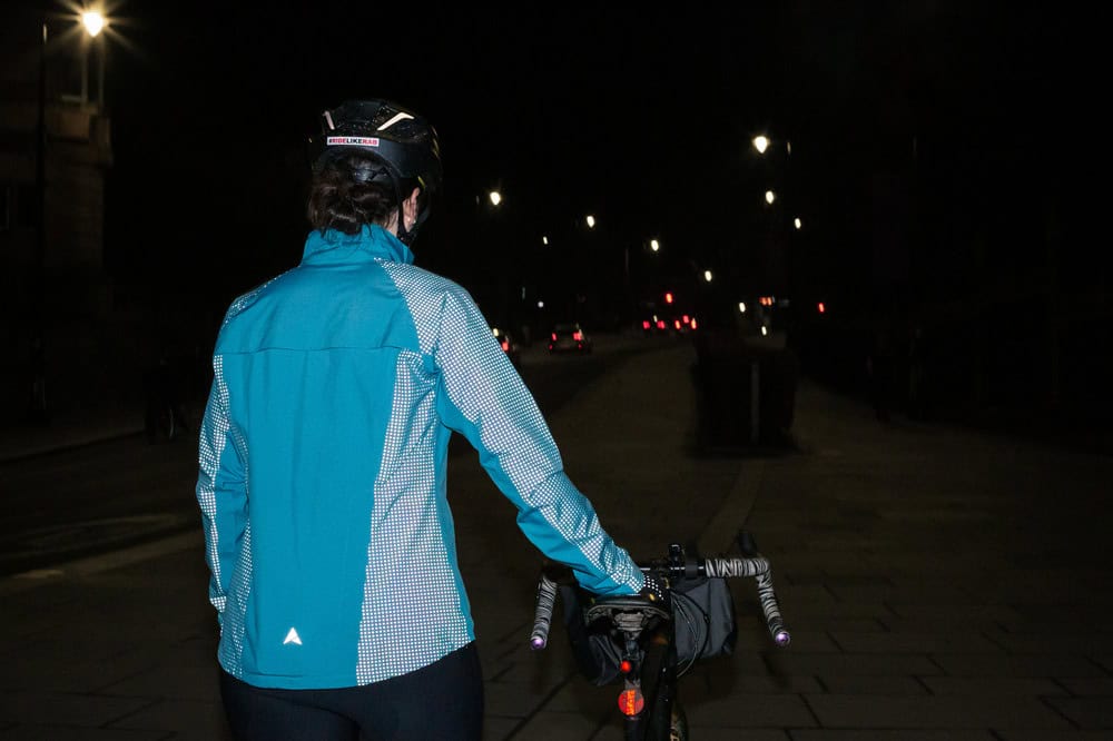 Reflective rear panels on an Altura Nightvision women's jacket (002)
