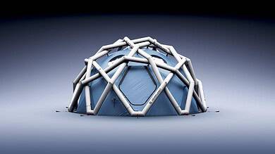 Portable outdoor event dome with inflatable frame and weather-resistant canopy for camping or festivals.