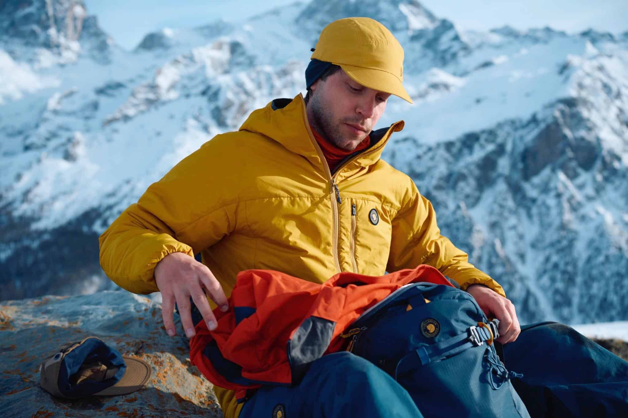 Outdoor clothing and gear for mountain adventure exploration.
