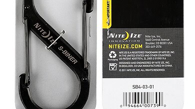 Stainless steel NiteIze S-Biner dual carabiner for outdoor gear.
