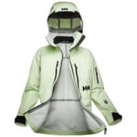 Light green outdoor ski jacket with hood, waterproof and insulated.