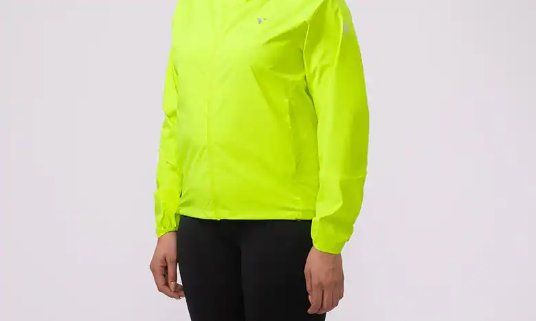 Neon yellow women's running jacket for outdoor activities and running.