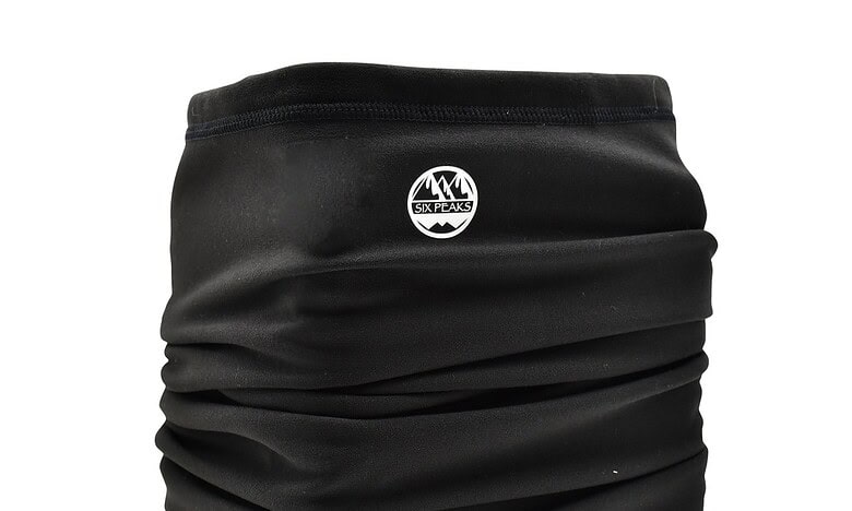 Outdoor Insight Six Peaks winter neck warmer in black with logo.