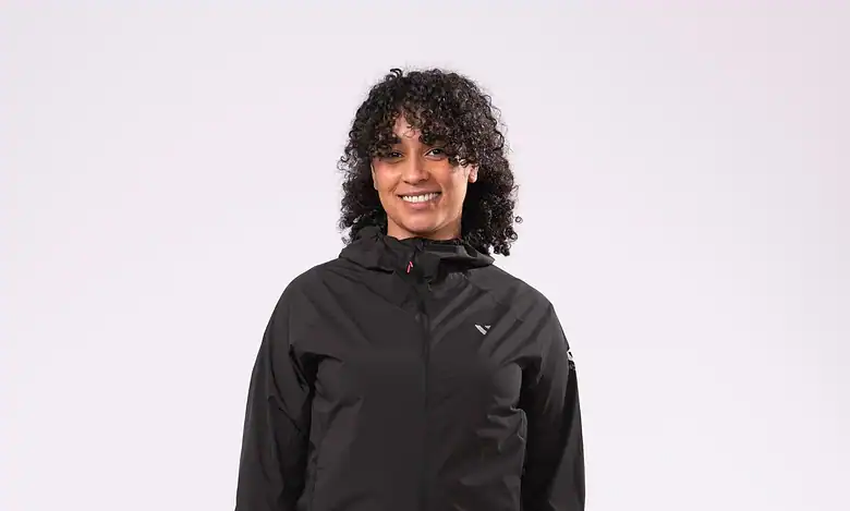 Black women's running jacket for outdoor activities and running.