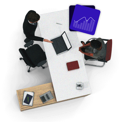Purpose Company Header Image A man and a woman in a work room talking