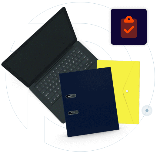 Purpose Legal Hold Meet Your Compliance Goals A computer with folders on top.