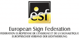 Logo ESF European Sign Federation con simbolo e testo.
