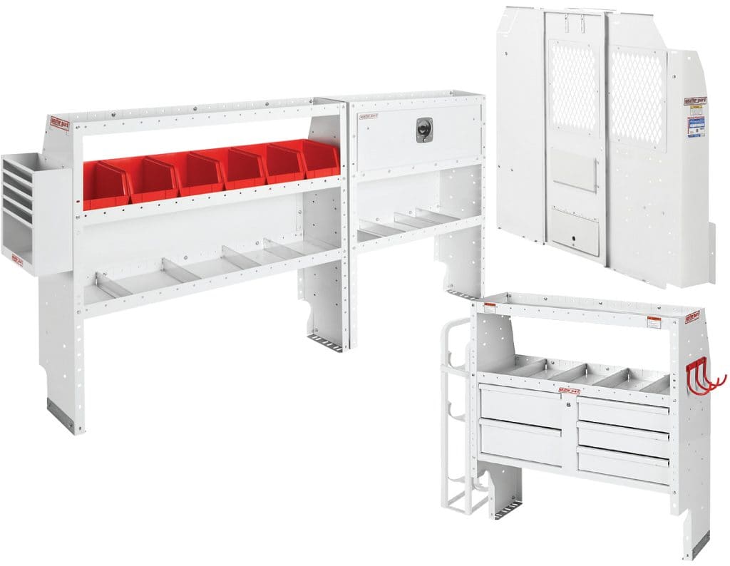 Heavy-duty bumper repair station with storage and safety features.