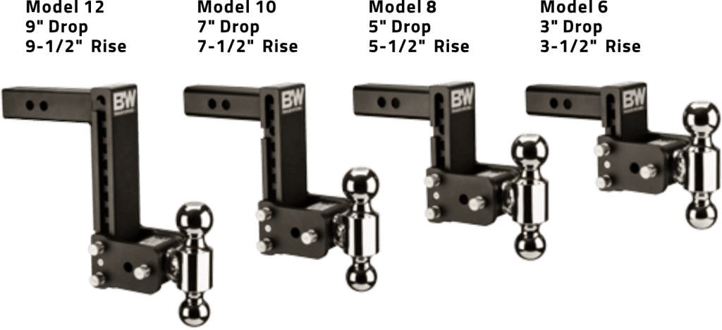 Three trailer hitch ball mounts with different ball sizes.