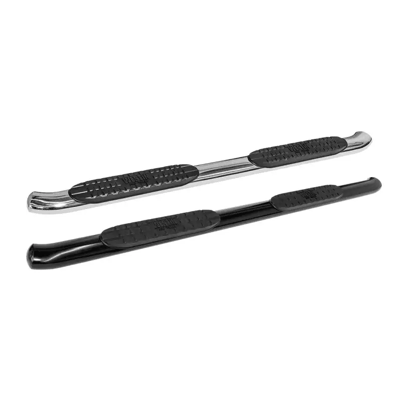 Adjustable car side steps with black rubber grips for enhanced safety and vehicle style.