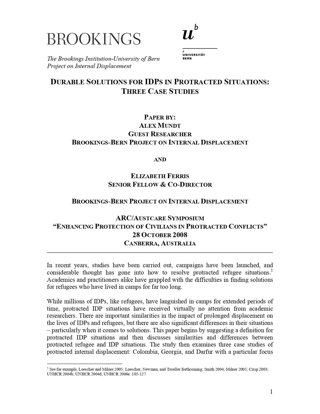 Durable solutions for IDPs in protracted situations : Three Case Studies