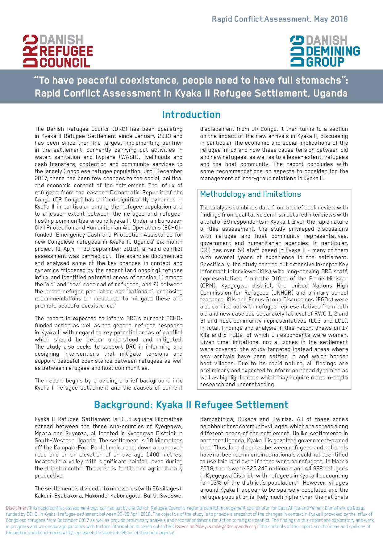 Rapid Conflict Assessment in Kyaka II Refugee Settlement, Uganda