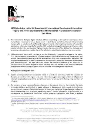 Submission to the UK Government inquiry into forced displacement in Central and East Africa