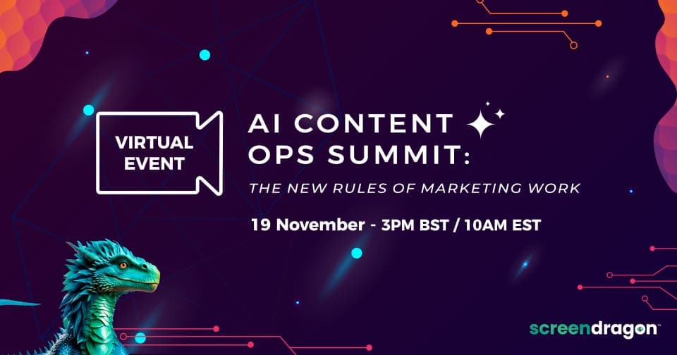 AI Content Ops Summit virtual event banner with a dragon illustration and digital theme.