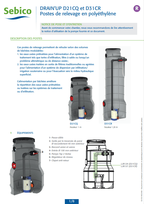 Poste de relevage DRAIN'UP D21CQ et D31CR