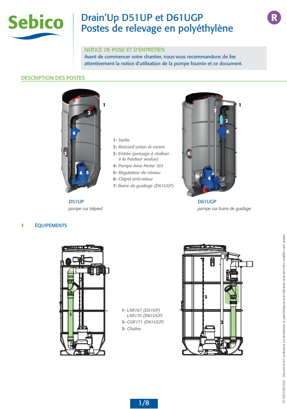 Poste de relevage DRAIN'UP D51UP et D61UGP