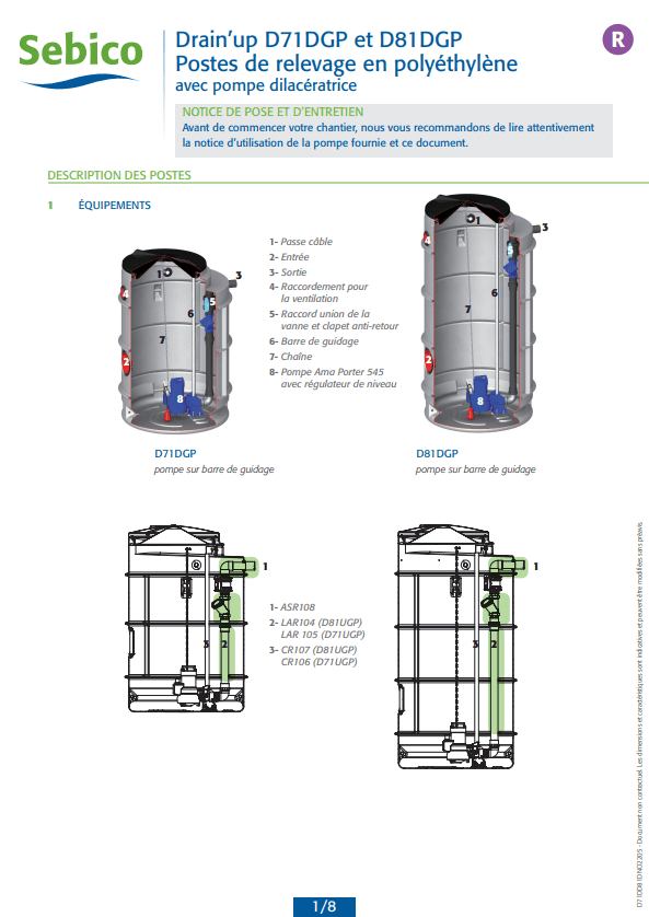 Poste de relevage DRAIN'UP D71DGP et D81DGP
