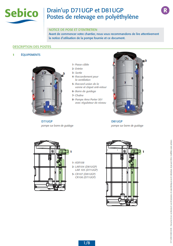 Poste de relevage DRAIN'UP D71UGP et D81UGP