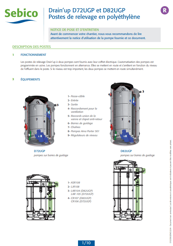 Poste de relevage DRAIN'UP D72UGP et D82UGP
