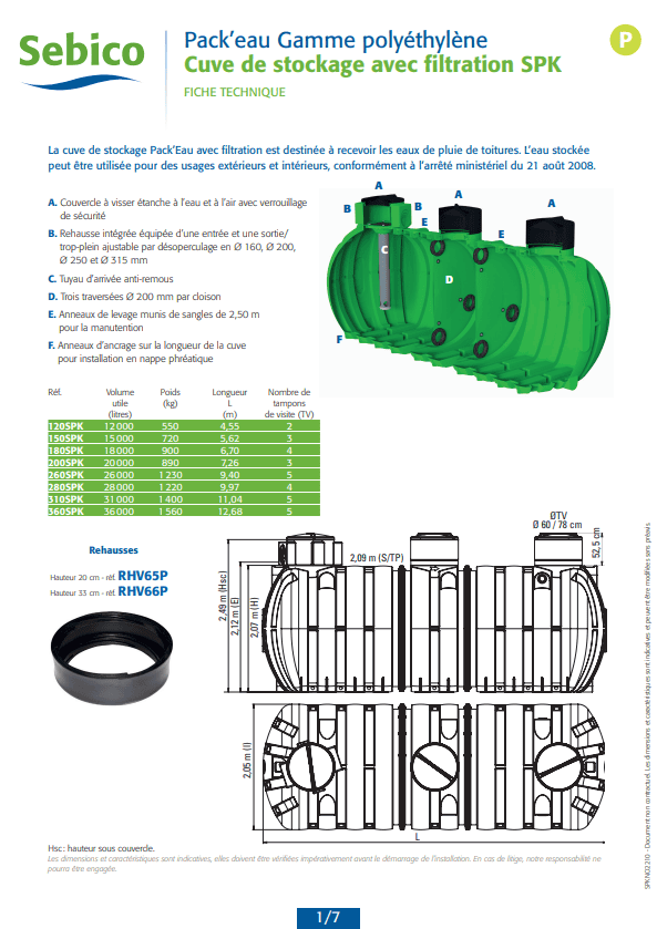 Cuve de stockage avec filtration en polyéthylène