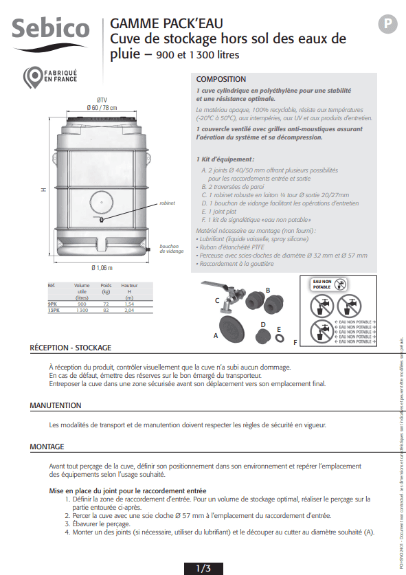 Cuve de stockage hors sol en polyéthylène 9 et 13 PK