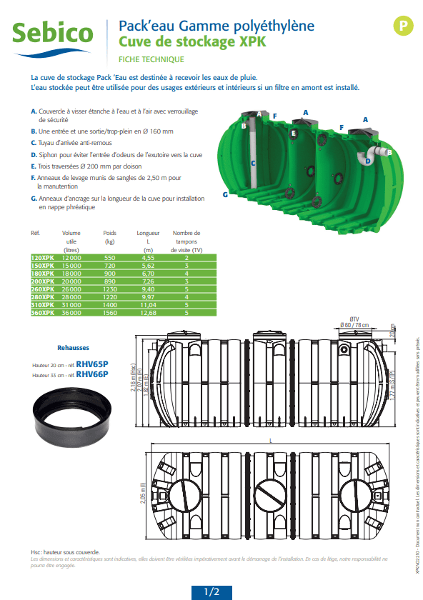 Cuve de stockage sans filtration en polyéthylène